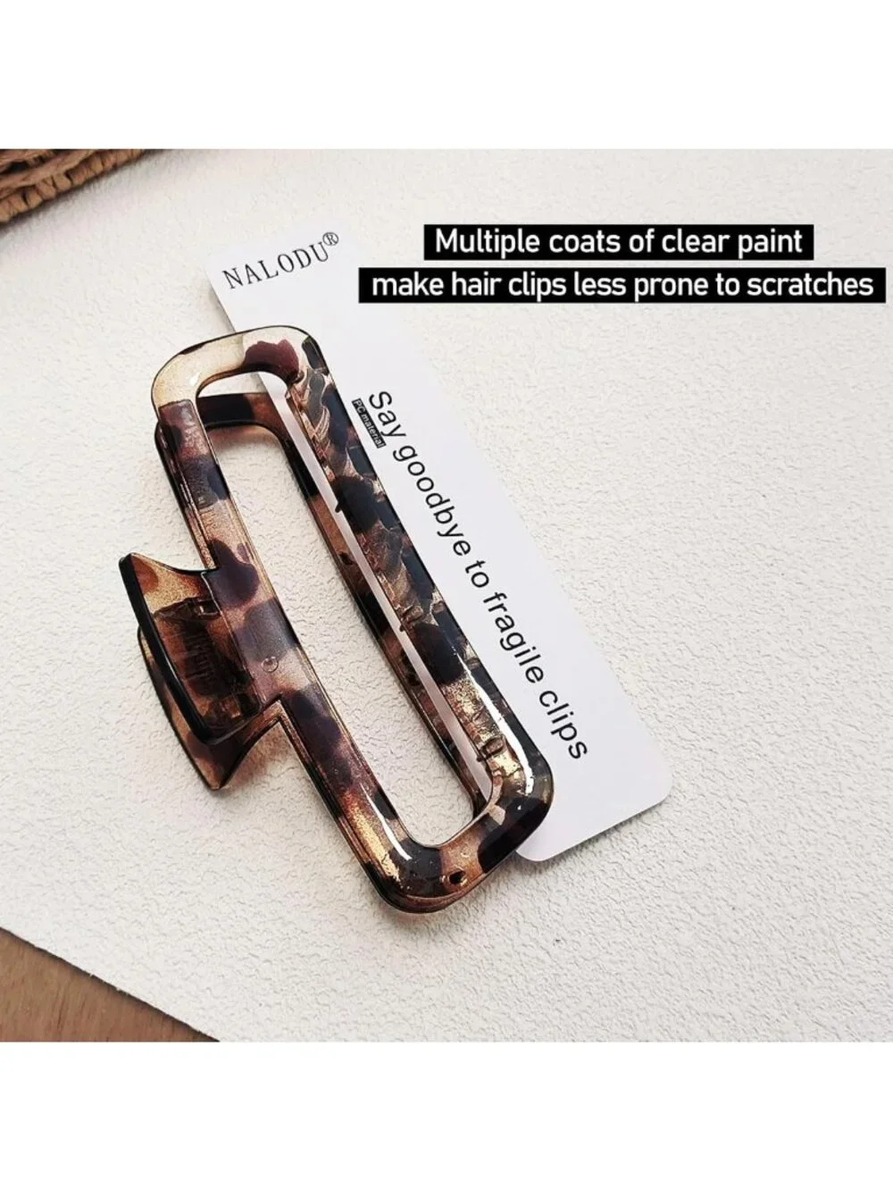 Unbreakable 5-Inch Hair Claw Clips, Square & Rectangle, Neutral Colors, 2 Pack